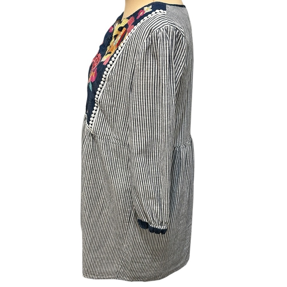 Angel Heart Vibrant Floral Embroidered Striped Lined Tunic or Dress Medium Boho. - Picture 7 of 15